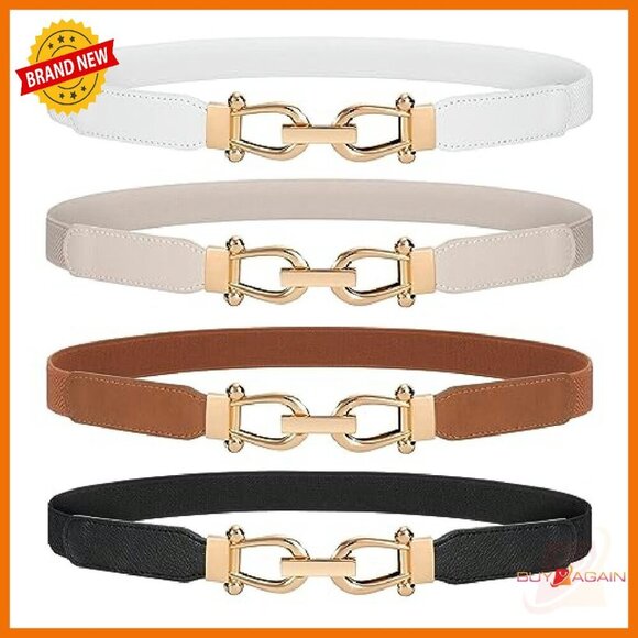 Stretchy Skinny Waist Belt Set Gold Buckle Retro Style Versatile